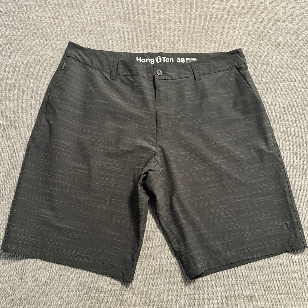 Hang Ten Hybrid Walk Shorts Mens 38 Charcoal Grey Stretch Slub Texture